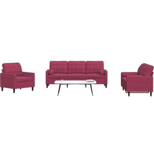 VidaXL 3-dijelni set sofa s jastucima crvena boja vina bar&amp;scaron;unasti Slike