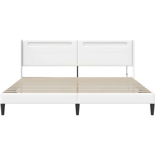  Krevetna konstrukcija Bijela 180 x 200 cm Umjetna koža Slike