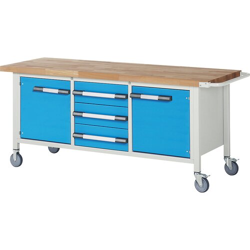 Eurokraft pro pomična delovna miza, izvedba z ogrodjem, 3 predali, 2 vrat, &amp;scaron;xg 2000 x 700 mm Slike