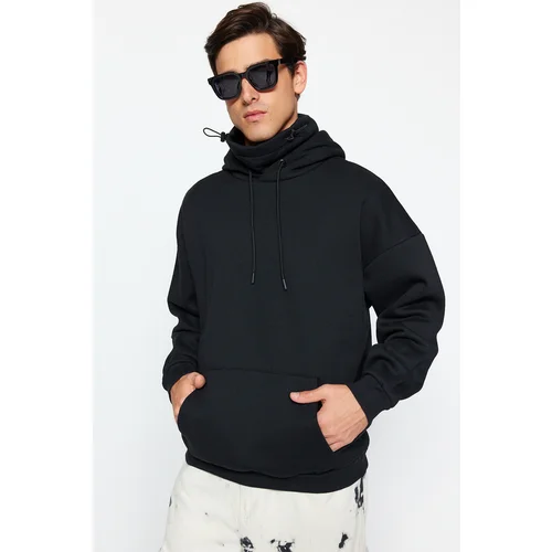 Trendyol Men's Black Oversize/Wide-Fit Collar Detail Plain Cotton Sweatshirt