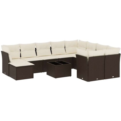 VidaXL 11-dijelni set vrtnih sofa od poliratana s jastucima smeđi Slike
