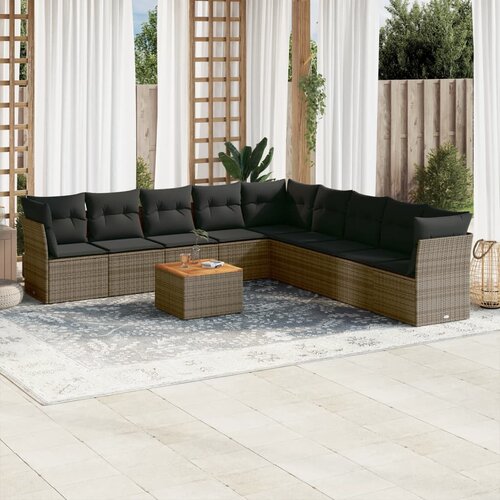 vidaXL 10-dijelni set vrtnih sofa od poliratana s jastucima sivi Cijene