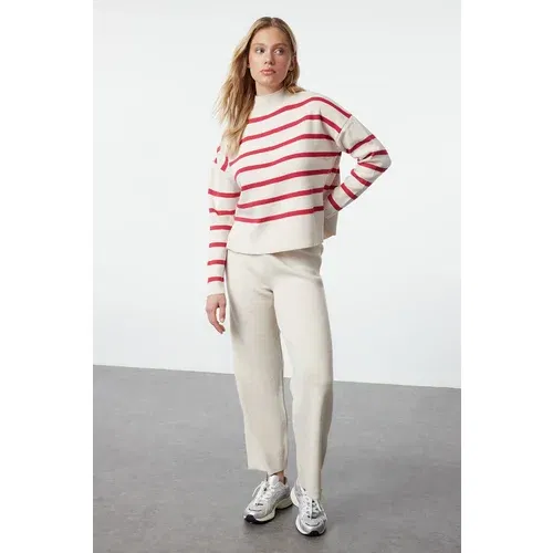 Trendyol Stone Striped Knitwear Top and Bottom Set with Trousers