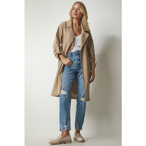  Women&amp;#039;s Beige Belted Seasonal Trench Coat Slike