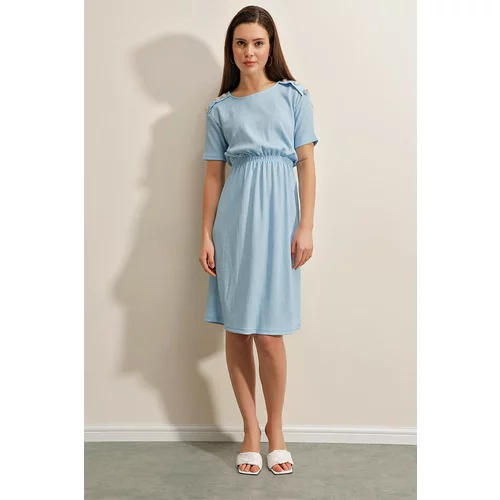 Bigdart 2375 Button Detailed Knitted Dress - Blue