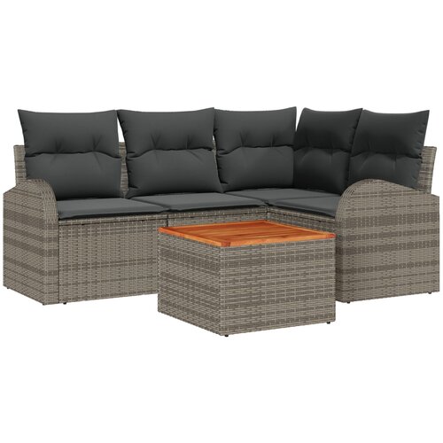 vidaXL 5 delni vrtni sedežni set z blazinami sivi poly ratan akacija, 2-sedežna vrtna sofa z shranjevanjem in blazinami sivi poly ratan Cene