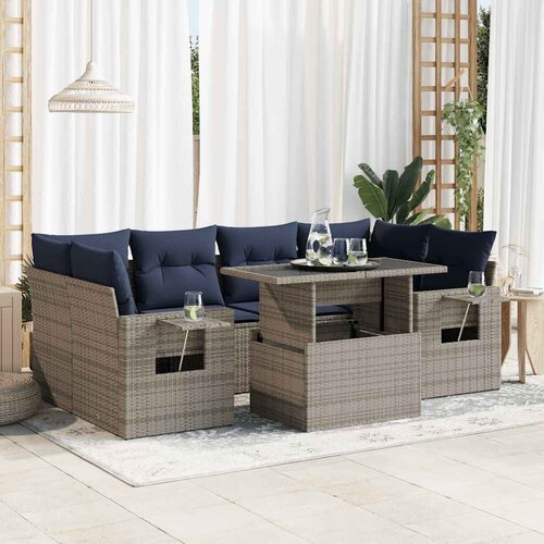  7-dijelni set vrtnih sofa od poliratana s jastucima sivi Cijene
