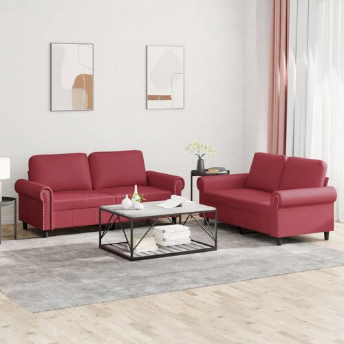 2-dijelni set sofa s jastucima boja vina od umjetne kože Slike