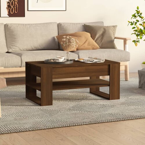 VidaXL Klubska mizica rjavi hrast 102x55x45 cm konstruiran les Slike