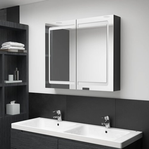  LED kupaonski ormarić s ogledalom sjajni crni 80 x 12 x 68 cm Cijene