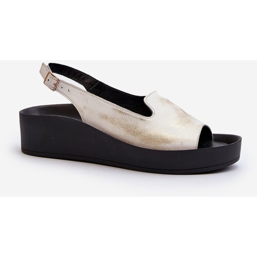 Kesi Zazoo women's leather sandals with a thick sole, brushed gold Cene