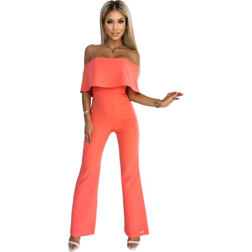 Numoco Overall with ruffle and exposed shoulders Bergamo - orange Cene
