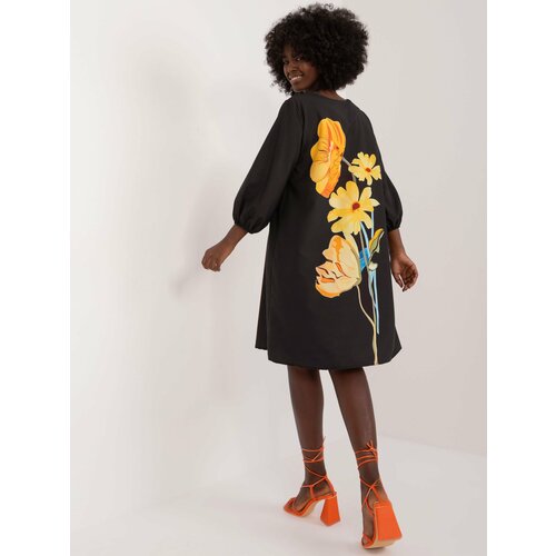 Fashion Hunters Black trapeze dress with floral print Slike