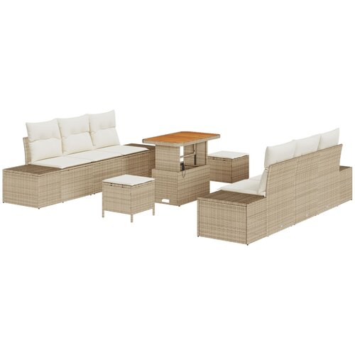 vidaXL Set vrtnih sofa od 9 dijelova s jastučićima bež poli ratana akacija, Dvosjed vrtna sofa s jastučićima bež poli ratana, Set vrtnih jela od 3 dijela s jastučićima bež poli ratana akacija Cijene