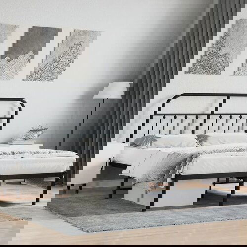 VidaXL Metalni okvir za krevet s uzglavljem crni 140x200 cm Slike