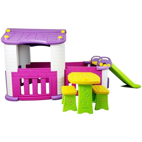 Lean_Toys Otroška vrtna hiška z mizico in toboganom vijolično roza lea Cene