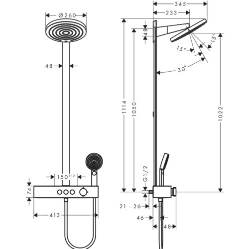 Hansgrohe tu&amp;scaron; set s termostatsko armaturo Pulsify SHP 260 2jet, mat bel (24240700) Slike