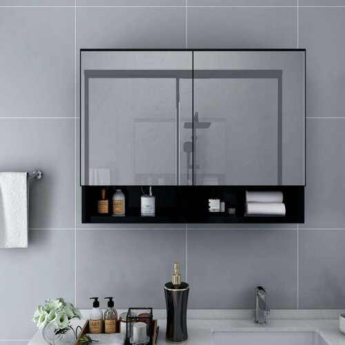 vidaXL LED kopalniška omarica z ogledalom črna 80x15x60 cm MDF Cene