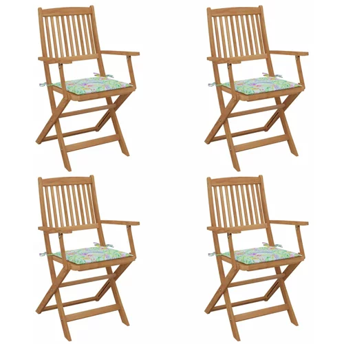vidaXL Zložljivi vrtni stoli 4 kosi z blazinami trden akacijev les