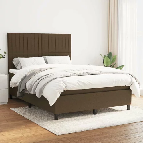  Box spring postelja z vzmetnico temno rjava 140x200 cm blago, (20899325)
