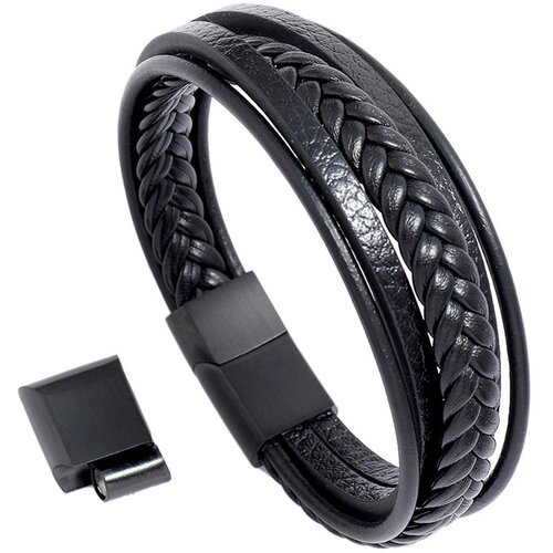 INF Pletena usnjena zapestnica za moške Black, (21247829) Cene