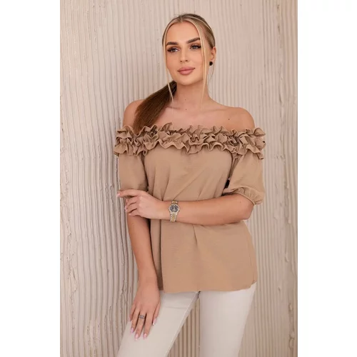 Kesi Spanish blouse with a small ruffle Camel
