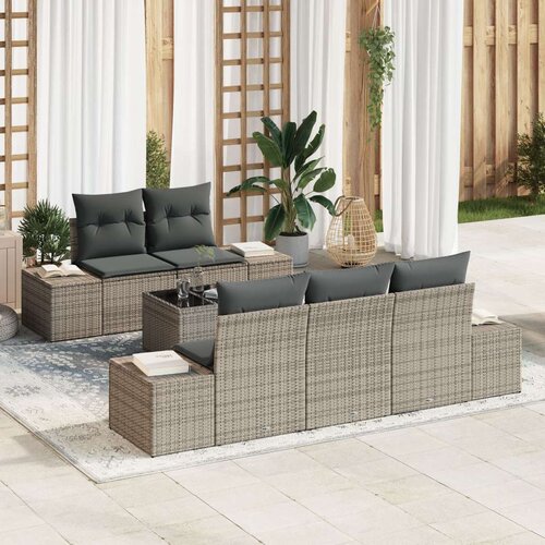  Set od 6 dijelova vrtne sofa s jastučićima sivi poli ratan Cijene