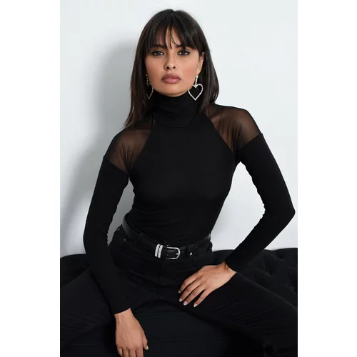 Cool & Sexy Women's Black Shoulder Tulle Blouse