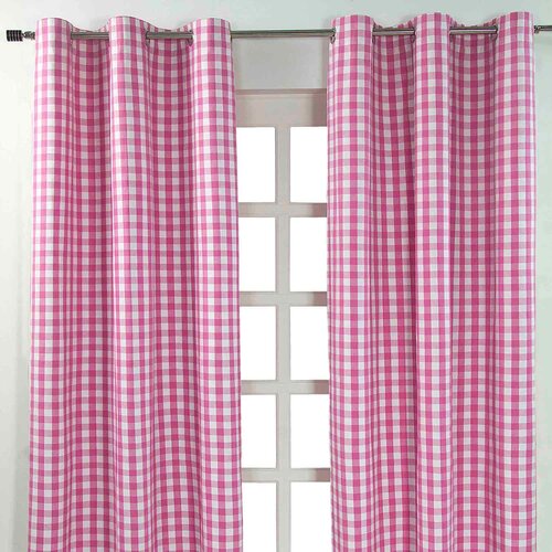 HOMESCAPES Bombažne rožnate zavese s šahovnico Gingham Eyelet, 137x228 cm, (20749001) Cene