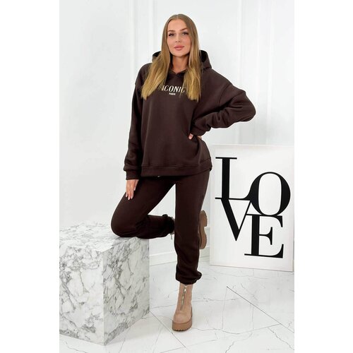 Kesi Insulated cotton set, sweatshirt with embroidery + brown trousers Slike