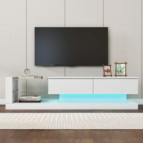 Uytie Sodobno 140-centimetrsko televizijsko stojalo, primerno za 60-palčne televizorje, s 16-barvnimi diodami LED in steklenimi policami - belo, (21226671)