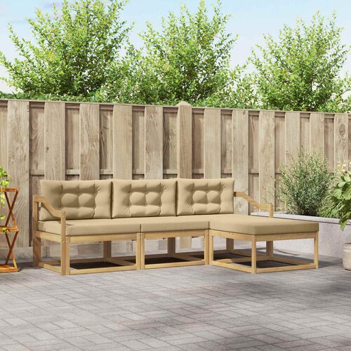  Set vanjskih sofa s jastukom 4 pcs Bijela i bež Poliester Cene