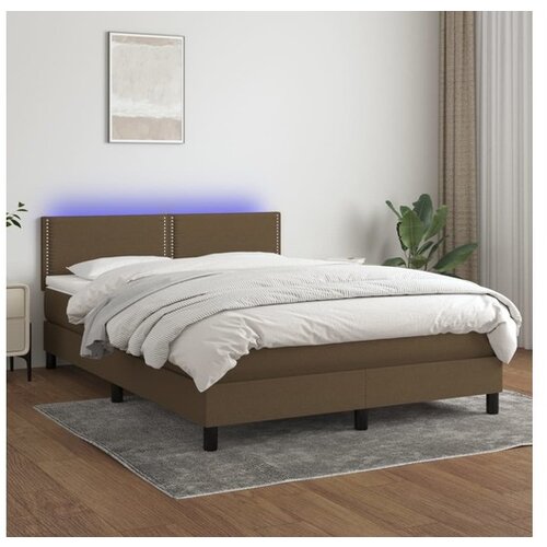  Box spring postelja z vzmetnico LED temno rjava 140x200cm blago Cene