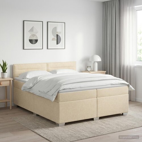 Boxspring krevet s madracem Krem 200 x 200 cm Tkanina Cijene