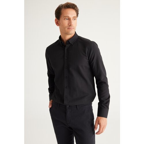 AC&Co / Altınyıldız Classics Men's Black Buttoned Collar Cotton Slim Fit Slim-fit Oxford Shirt. Slike