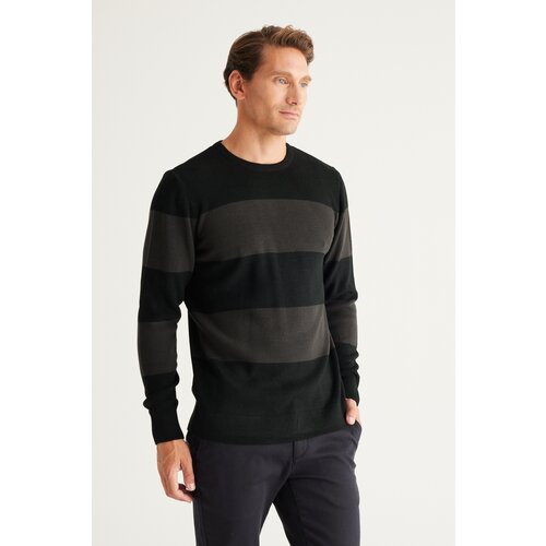AC&Co / Altınyıldız Classics Men's Black-Anthracite Standard Fit Normal Cut Crew Neck Knitwear Sweater Cene