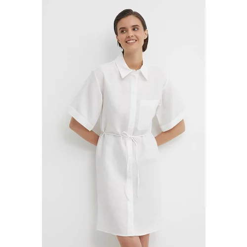 Calvin Klein Haljina s dodatkom lana boja: bijela, mini, oversize, K20K206697