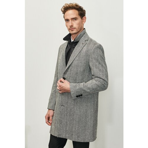 Altinyildiz classics Men's Black-white Standard Fit Regular Cut Mono Collar Inner Knitted Woolen Cuff Coat with Vest Slike