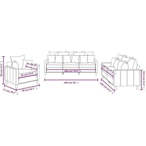  3-dijelni set sofa s jastucima ružičasti bar&amp;scaron;unasti Slike