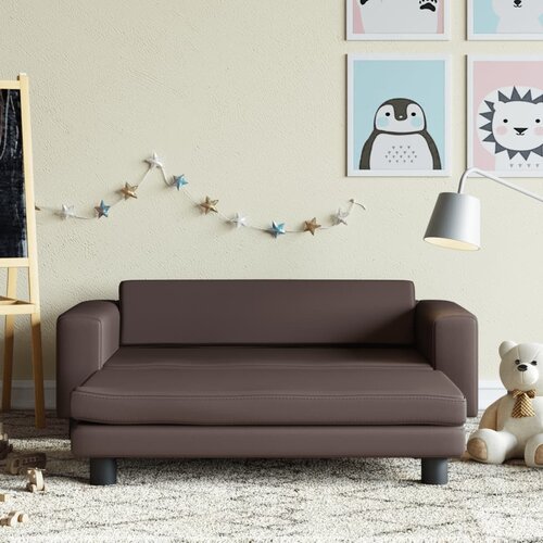 VidaXL dječja sofa s tabureom smeđa 100 x 50 x 30 cm od umjetne kože Slike