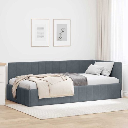 vidaXL Kutni okvir kreveta s uzglavljem Tamno siva 100 x 200 cm Baršun Cene