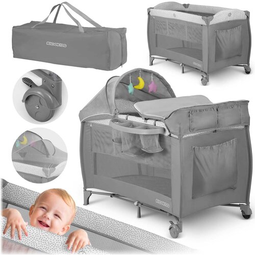 Ricokids RK-242 Gray Travel Cot - Lightweight and Functional 125x65x78cm, (21740398) Cene