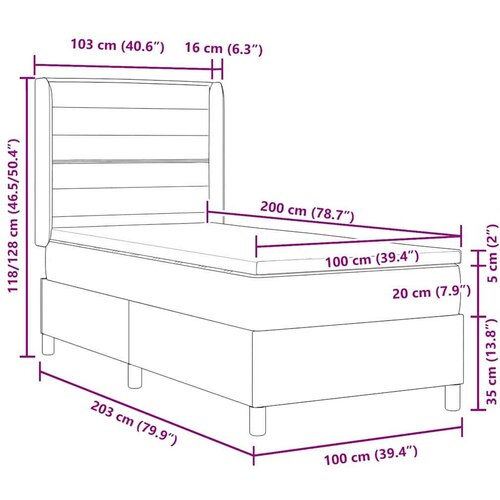  Krevet s oprugama i madracem &amp;amp;amp LED svjetlosiva 100 x 200 cm tkanina Slike