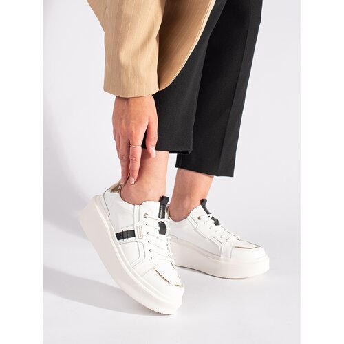 Shelvt White leather platform sneakers Cene