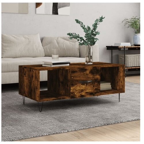 VidaXL Klubska mizica dimljeni hrast 102x50x40 cm inzenirski Slike
