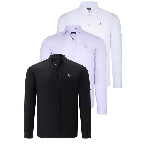 Dewberry TRIPLE SET G674 MENS SHIRT-BLACK-WHITE-LILAC Cijene