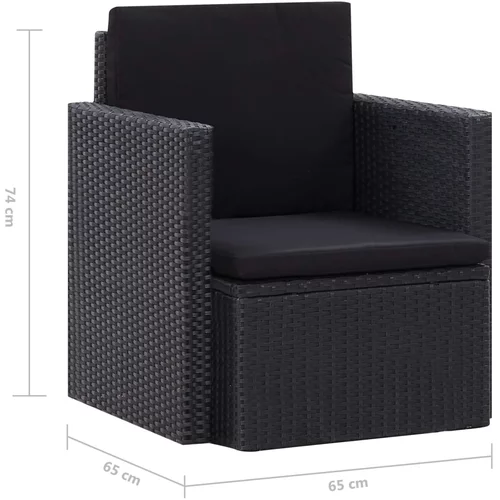  stolica od poliratana s jastucima crna