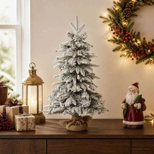 Mini božićno drvce zasnježeno 45 cm PVC i PE Zelena i bijela - Zelena i bijela 45 cm bez LED svjetala Slike