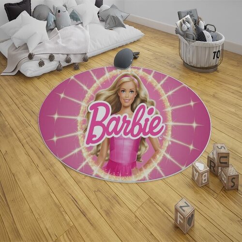  Okrugli tepih za dečiju sobu 120x120cm sa gumenom podlogom - Barbie, TG-206 Cene