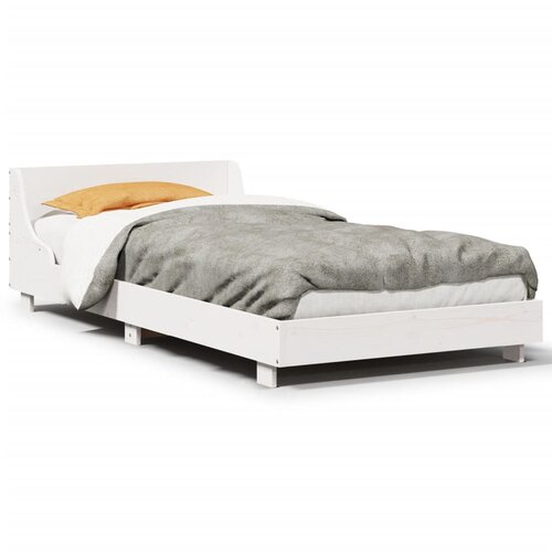 VidaXL Posteljni okvir z vzglavjem bel 90x200 cm trdna borovina Slike
